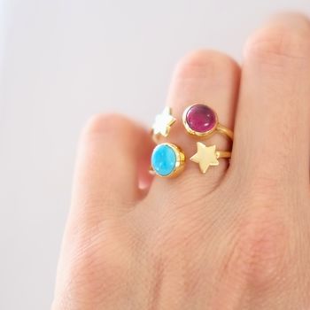 Gold Plated Star And Birthstone Adjustable Ring, 6 of 10
