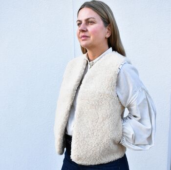 Wool Merino Short Gilet In Beige, 4 of 10