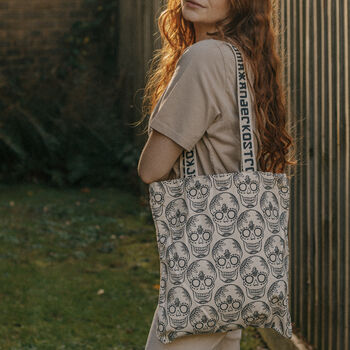 Cream Skull Cotton Shopper Tote Bag By Xander Kostroma, 4 of 5