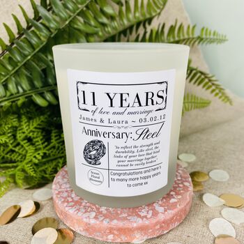 Personalised 11th Steel Anniversary Meaning Candle, 3 of 11