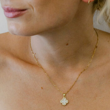Double Sided Cz Clover Necklace In 18 K Gold Plate, 2 of 3
