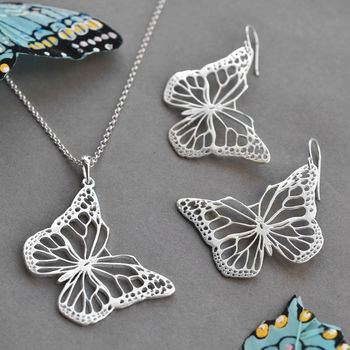Sterling Silver Monarch Butterfly Dangly Earrings, 3 of 5