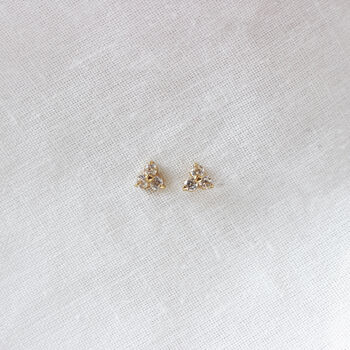 9ct Solid Gold Rosa Triad Stone Dainty Stud Earring, 4 of 6