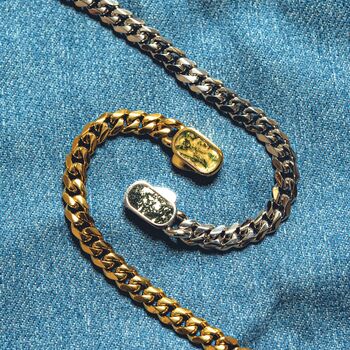 Silver Moss Agate Gemstone Cuban Bracelet For Men, 11 of 12