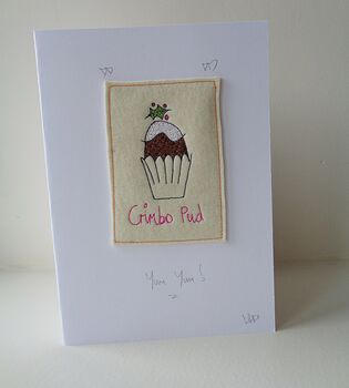 Two Embroidered Crimbo Pud Christmas Cards, 4 of 4
