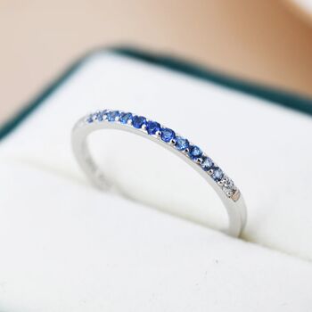 Sapphire Blue Ombre Half Eternity Ring Sterling Silver, 5 of 11