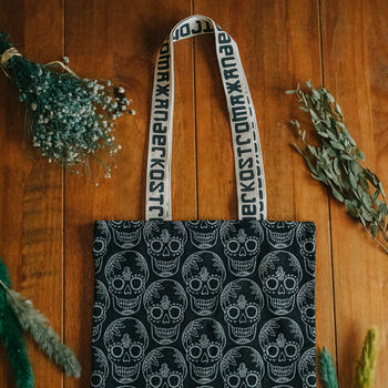 Black Skull Cotton Shopper Tote Bag By Xander Kostroma, 2 of 5