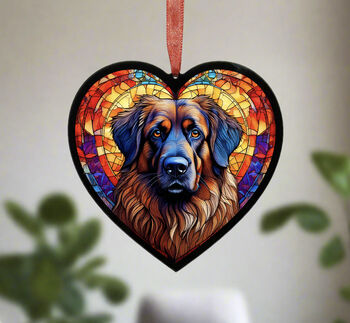 Leonberger Stained Glass Effect Heart Suncatcher, 3 of 5