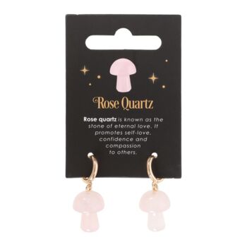 Gifts For Her Mushroom Earrings Rose Quartz Crystal Jewellery, 3 of 5