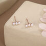 Natural Pearl Trio Stud Earrings In Sterling Silver, thumbnail 7 of 12