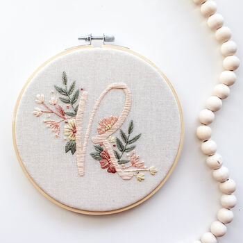 Personalised Floral Initial With Flowers And Foliage Beginner Embroidery Kit, Hand Embroidery, 5 of 6