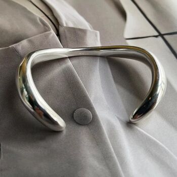 Silver Plated Polished Curved Cuff Bangle, 5 of 7