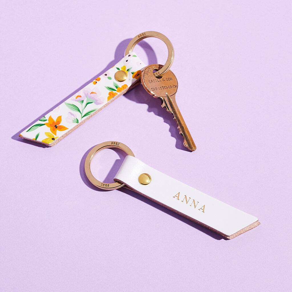 Personalised Floral Print Leather Keyring, 1 of 5