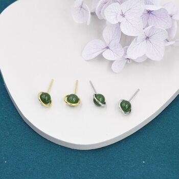 Sterling Silver Genuine Jade Planet Stud Earrings, 3 of 12