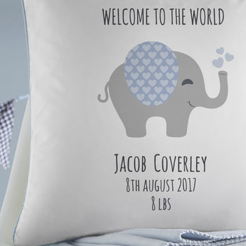 Personalised New Baby Elephant Cushion, 3 of 4