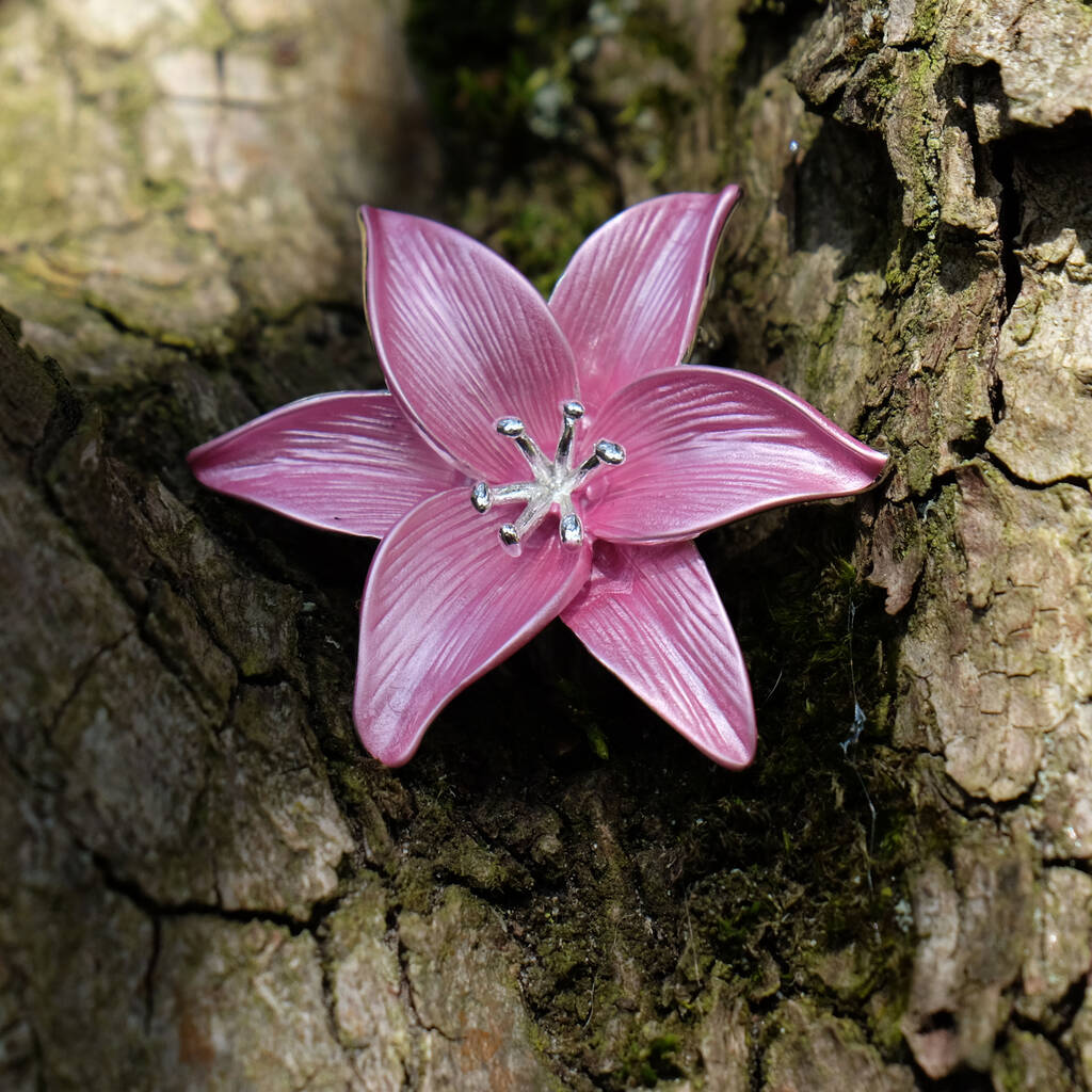 Lily Pink Star Gazer Flower Brooch, 1 of 3
