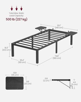 Single Bed Frame With Bedside Shelves Metal Bed Frame, 2 of 7