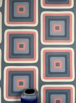 Retro Square Wallpaper Denim / Coral, 8 of 8