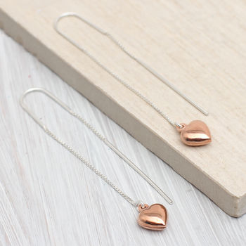 Plated Rose Gold And Silver Pull Through Heart Earrings, 2 of 5