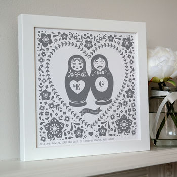 Framed Russian Doll Couple Personalised Print, 4 of 6