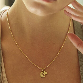 Mini Moon And Star Necklace In Silver And Gold Vermeil, 2 of 5