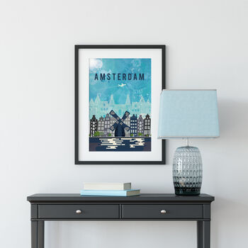 Amsterdam Cityscape Travel Poster Art Print, 6 of 10