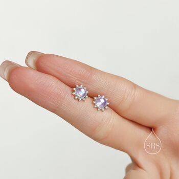 Sterling Silver Moonstone And Cz Sun Stud Earrings, 4 of 11