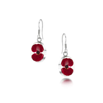 Poppy Oval Drop Earrings | Sterling Silver With Real Flowers, 2 of 8