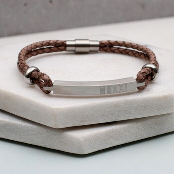 Personalised Men's Slim Leather Identity Bracelet, 3 of 7