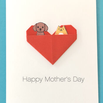 Personalised Cat And Dog Mother's Day Origami Heart Card, 5 of 6