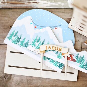 Personalised Wooden Snowy Hills Cutout Advent Calendar, 6 of 7