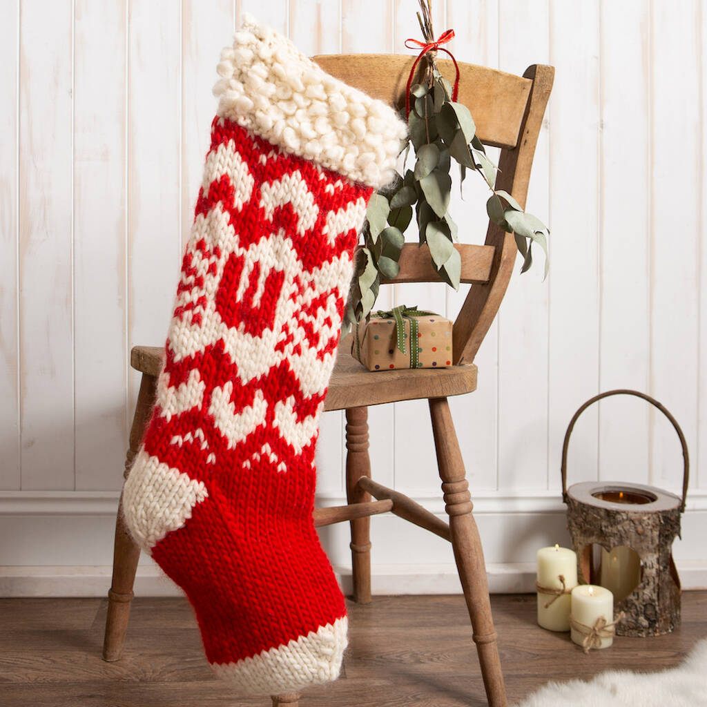 Personalised Christmas Stocking Knitting Kit Red, 1 of 8