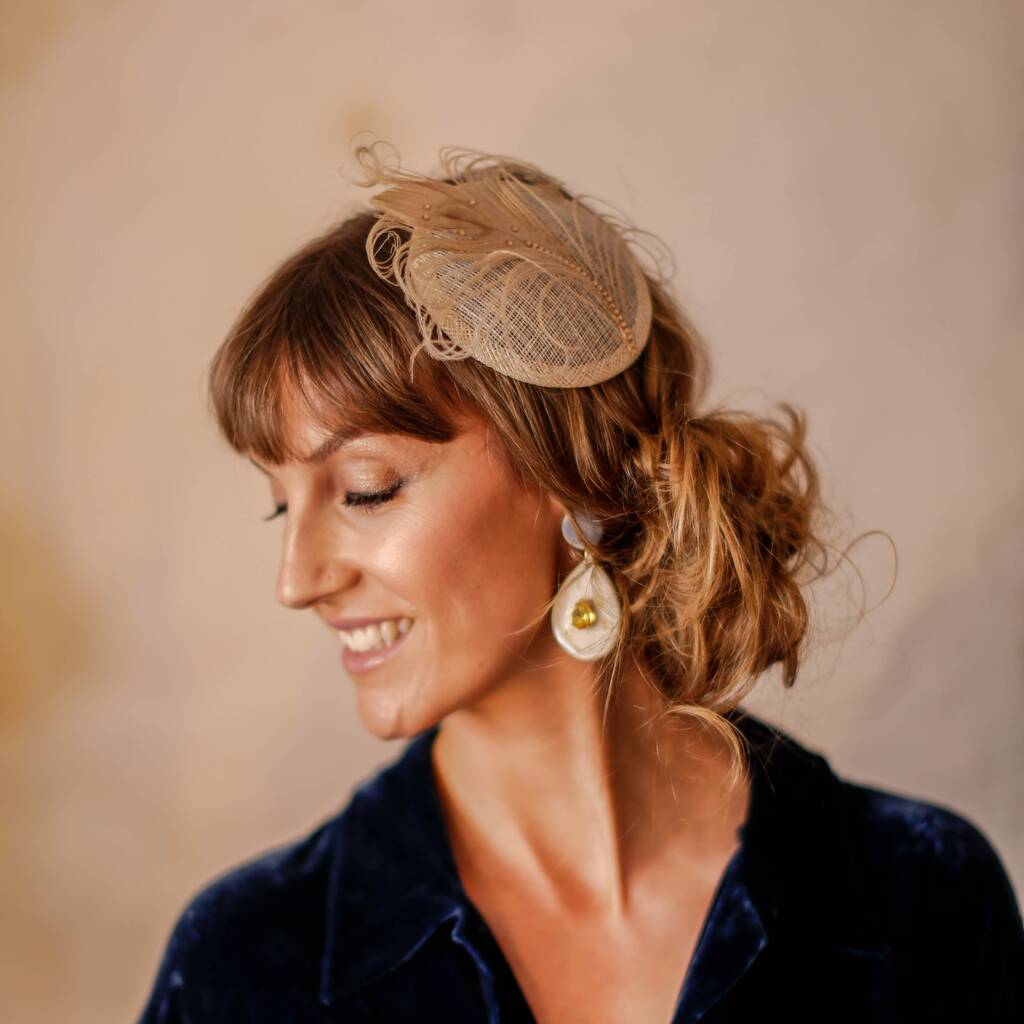 Nude And Gold Feather Cocktail Hat 'Pippa', 1 of 11