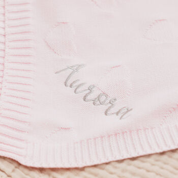 Personalised Pale Pink Heart Jacquard Baby Blanket, 3 of 4