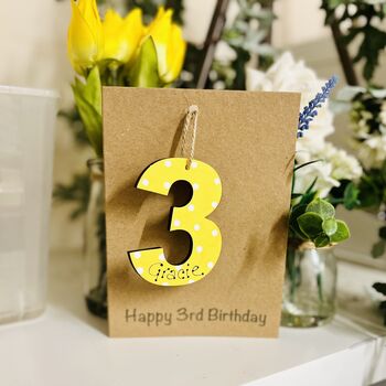 Personalised 3rd Third Birthday Card Wooden Three Gift, 10 of 10