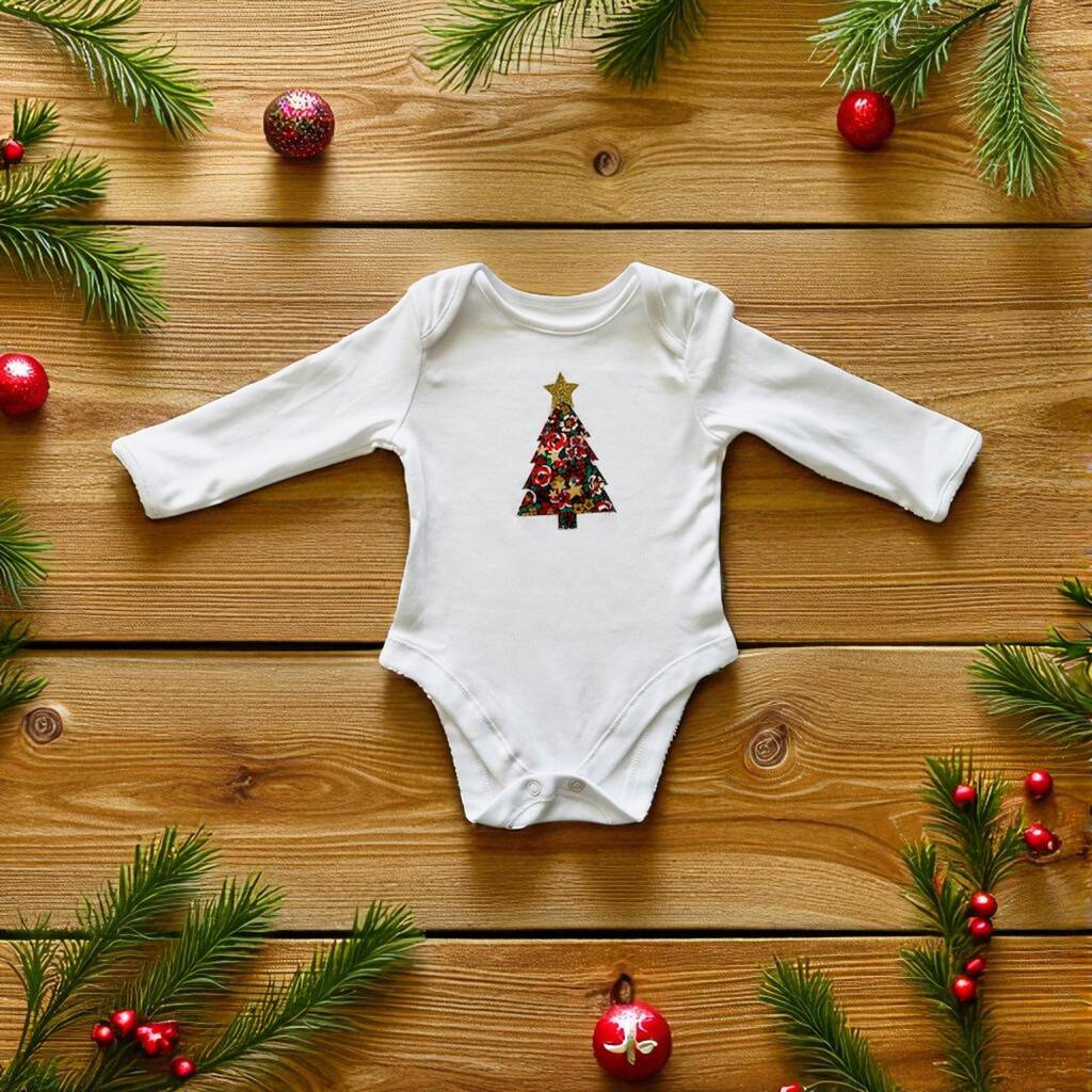 Liberty Of London Christmas Tree Baby Bodysuit, 1 of 5