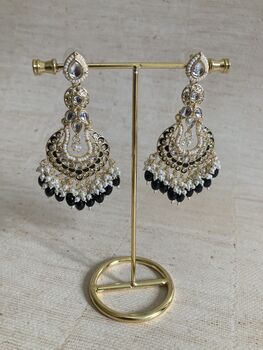 Meenakari Black Gold Plated Dangle Indian Earrings, 7 of 7