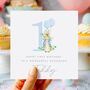 Personalised Peter Rabbit + Blue Balloons Birthday Card *Age Options, thumbnail 1 of 4