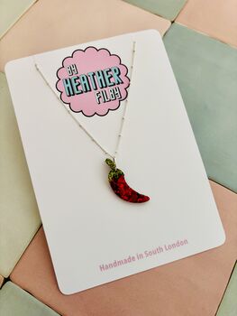 Red Chilli Pepper Charm Necklace Stay Spicy Gift Red Glitter Foodie Jewellery / Spicy Food Lover Necklace, 2 of 5