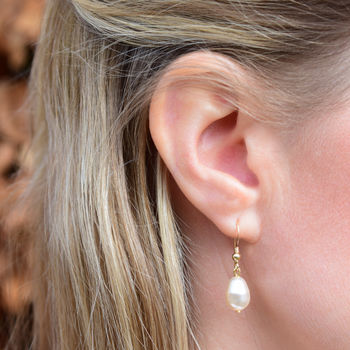 Gold Plated Teardrop Pearl Hook Earrings, 4 of 4