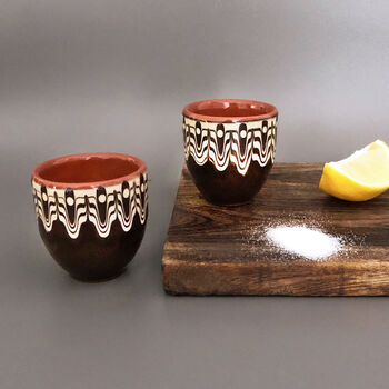 Pair Of Ceramic Tequila Shot Glasses In Coffee Colour, 3 of 4