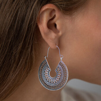 Mandala Large Hoop Intricate Detail Earrings, 3 of 9