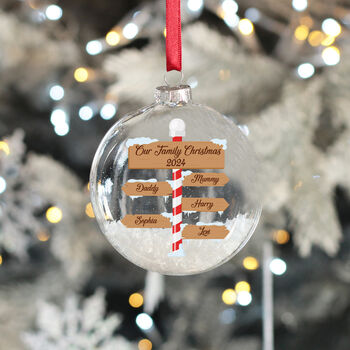 North Pole Signpost Christmas Snow Filled Glass Bauble, 5 of 7