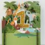 1st Birthday 3D Card With Party Jungle Animals, thumbnail 2 of 3