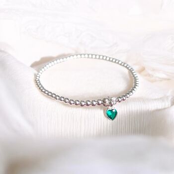 Sterling Silver May Heart Birthstone Bracelet, 5 of 9