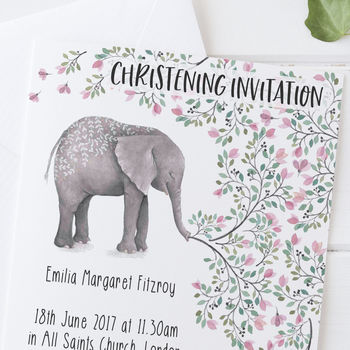 Christening Invitations Elephant Watercolour, 2 of 2