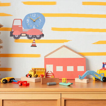 Boys Mixer Truck Wooden Wall Clock With Pendulum, 3 of 3