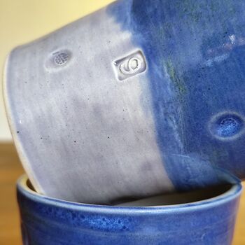 9th Anniversary Pottery Tumbler Blue Green Birthday Mug, 3 of 8