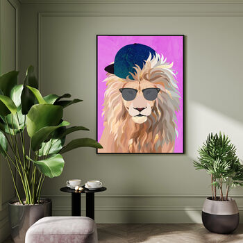 Custom Skater Snapback Hat Lion Sunglasses Art Print, 2 of 4