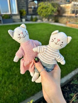 Tiny Linen Girl Cat In Pink Dress, 3 of 4